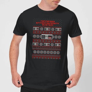 Nintendo NES Pattern Men's Christmas T-Shirt - Black