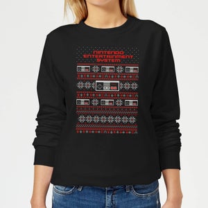 Nintendo NES Pattern Women's Christmas Sweatshirt - Black