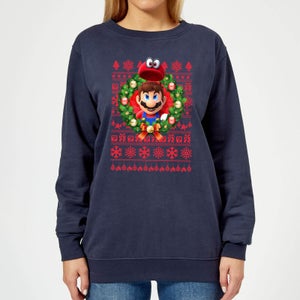 Nintendo Super Mario Mario and Cappy Women's Christmas Sweatshirt - Navy