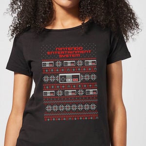 Nintendo NES Pattern Women's Christmas T-Shirt - Black