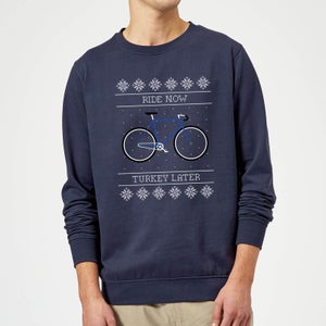 Ride Now, Turkey Later Christmas Jumper - Navy