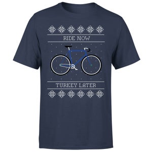 Ride Now, Turkey Later Men's Christmas T-Shirt - Navy