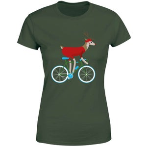 Biking Reindeer Women's Christmas T-Shirt - Forest Green