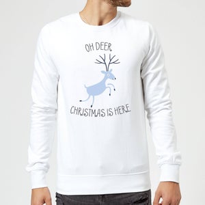 Oh Deer Christmas Is Here Christmas Sweatshirt - White