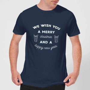We Wish You A Merry Christmas and A Happy New Year Men's Christmas T-Shirt - Navy