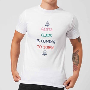 Santa Claus Is Coming To Town Men's Christmas T-Shirt - White