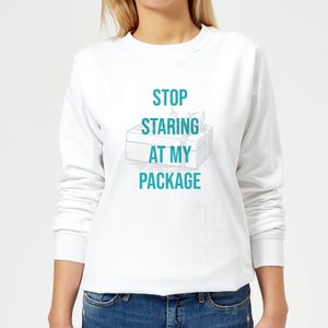 Stop Staring At My Package Women's Christmas Sweatshirt - White
