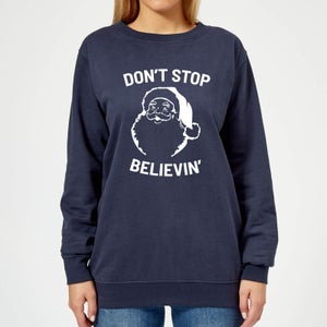 Don't Stop Believin' Women's Christmas Sweatshirt - Navy