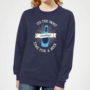 It's The Most Wonderful Time for A Beer Women's Christmas Sweatshirt - Navy