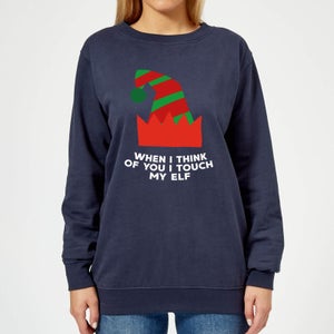 When I Think Of You I Touch My Elf Women's Christmas Sweatshirt - Navy