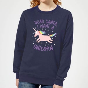 Dear Santa, I Want A Unicorn Women's Christmas Sweatshirt - Navy