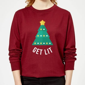 Get Lit Women's Christmas Sweatshirt - Burgundy