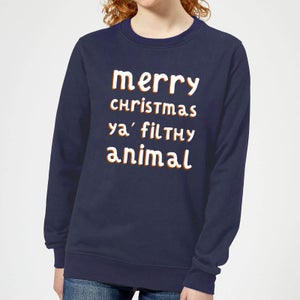 Merry Christmas Ya' Filthy Animal Women's Christmas Sweatshirt - Navy