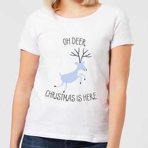 Oh Deer Christmas Is Here Women's Christmas T-Shirt - White