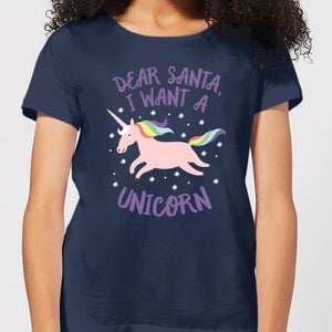 Dear Santa, I Want A Unicorn Women's Christmas T-Shirt - Navy