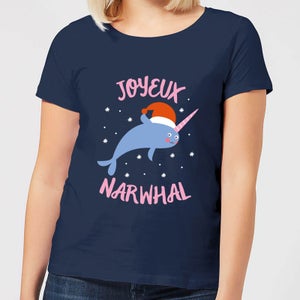 Joyeux Narwhal Women's Christmas T-Shirt - Navy
