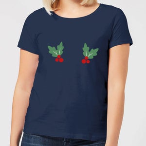 Holly Women's Christmas T-Shirt - Navy