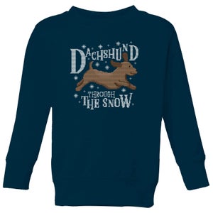 Dachshund Through The Snow Kids' Christmas Sweatshirt - Navy