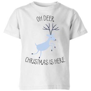 Oh Deer Christmas Is Here Kids' Christmas T-Shirt - White