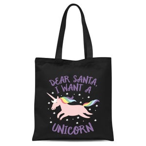 Dear Santa, I Want A Unicorn Tote Bag - Black