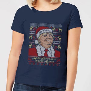 Make Christmas Great Again Donald Trump Women's Christmas T-Shirt - Navy