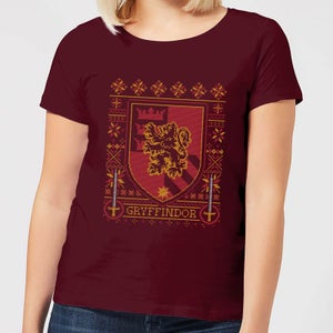 T-Shirt Harry Potter Grifondoro Crest Christmas - Burgundy - Donna