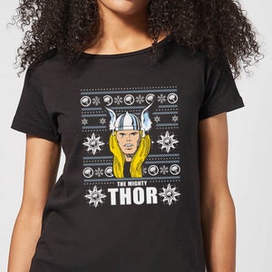 Marvel Thor Face Camiseta Navideña de Mujer - Negra