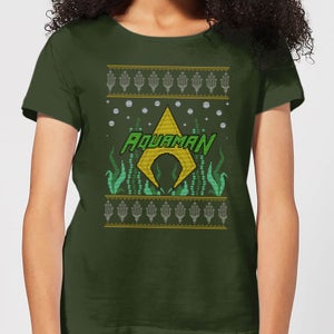 Camiseta navideña Aquaman Knit para mujer de DC - Verde bosque