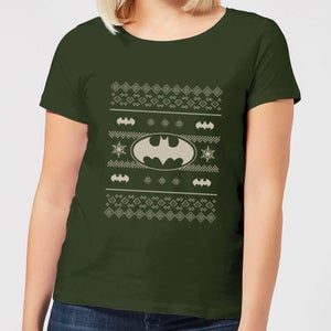 DC Comics Batman Knit Pattern Women's Christmas T-Shirt in Forest Green