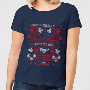 National Lampoon Merry Christmas Knit Women's Christmas T-Shirt - Navy