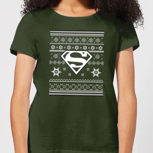 DC Superman Damen Christmas T-Shirt - Dunkelgrün