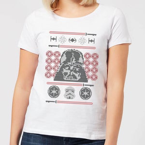 T-Shirt Star Wars Darth Vader Face Knit Christmas- Bianco - Donna