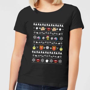 Muppets Pattern Damen Christmas T-Shirt - Schwarz