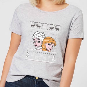 Disney Frozen Elsa and Anna Women's Christmas T-Shirt - Grey