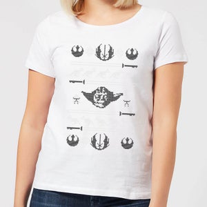 T-Shirt Star Wars Yoda Sabre Knit Christmas- Bianco - Donna