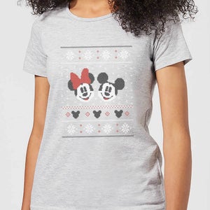 Camiseta navideña para mujer de Mickey y Minnie Disney - Gris