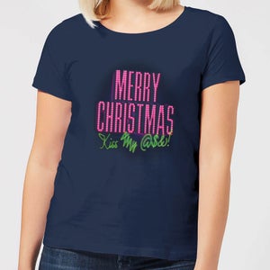 Camiseta navideña para mujer Merry Christmas (Kiss My) de National Lampoon - Azul marino
