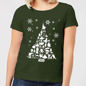 Star Wars Character Christmas Tree Women's Christmas T-Shirt - Forest Green