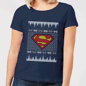 DC Superman Knit Damen Christmas T-Shirt - Navy Blau