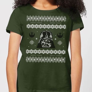Star Wars Darth Vader Knit Women's Christmas T-Shirt - Forest Green