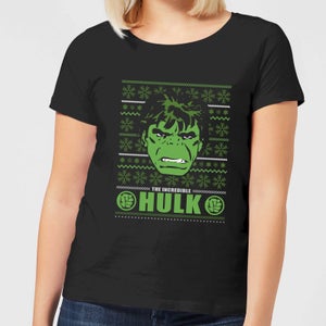 Marvel Hulk Face Women's Christmas T-Shirt - Black