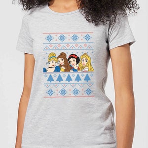 Disney Prinsessen Faces dames kerst t-shirt - Grijs