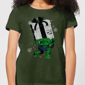 Marvel The Incredible Hulk Christmas Present Women's Christmas T-Shirt - Forest Green