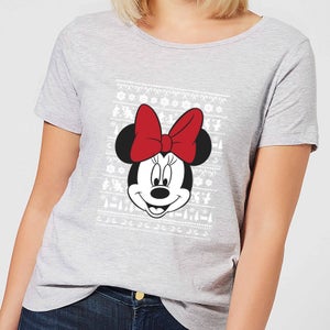 T-Shirt Disney Minnie Face Christmas - Grigio - Donna