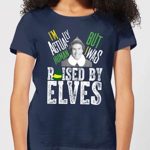 Camiseta navideña para mujer Elf Raised By Elves - Azul marino