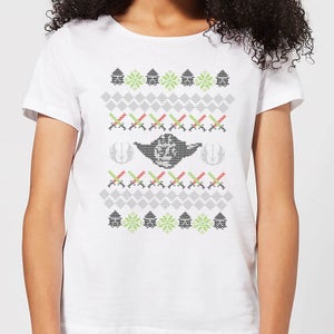 T-Shirt Star Wars Yoda Knit Christmas- Bianco - Donna