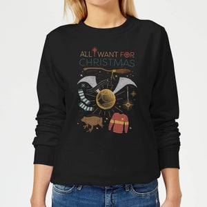 Harry Potter All I Want Damen Weihnachtspullover - Schwarz