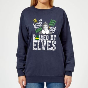 Elf Raised By Elves Damen Weihnachtspullover – Navy