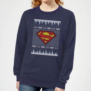 DC Superman Knit Women's Christmas Sweater - Navy