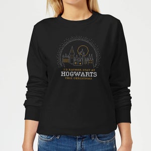 Harry Potter I'd Rather Stay At Hogwarts Women's Christmas Sweater - Black